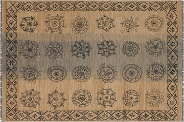 Flat Weave Kilim, Antique, Navaho, Vintage, Handmade, Modern Kilim Beige Black Hand-Woven Rectangle 100% Wool Area Rug 6 x 8